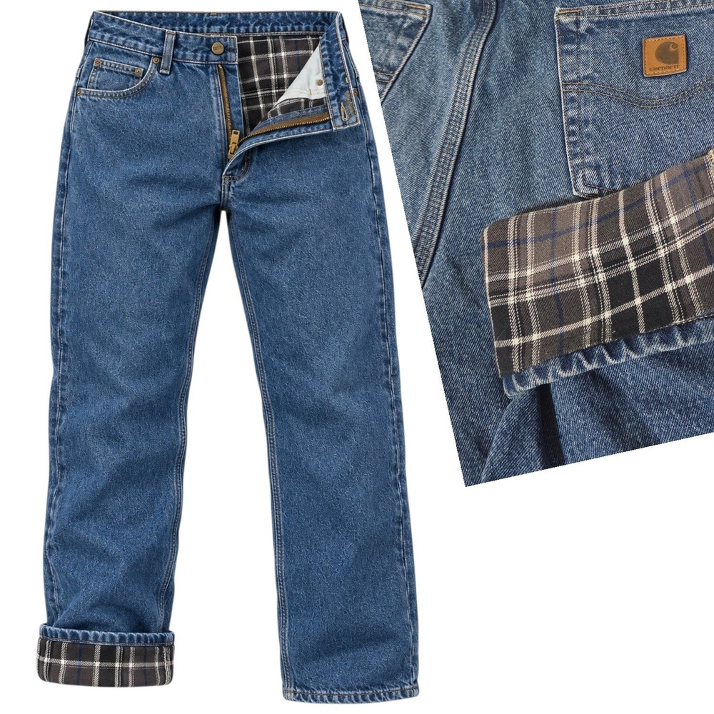 Carhartt B172 DST Jeans Mens 31x33 Blue Flannel Lined Relaxed Fit Denim